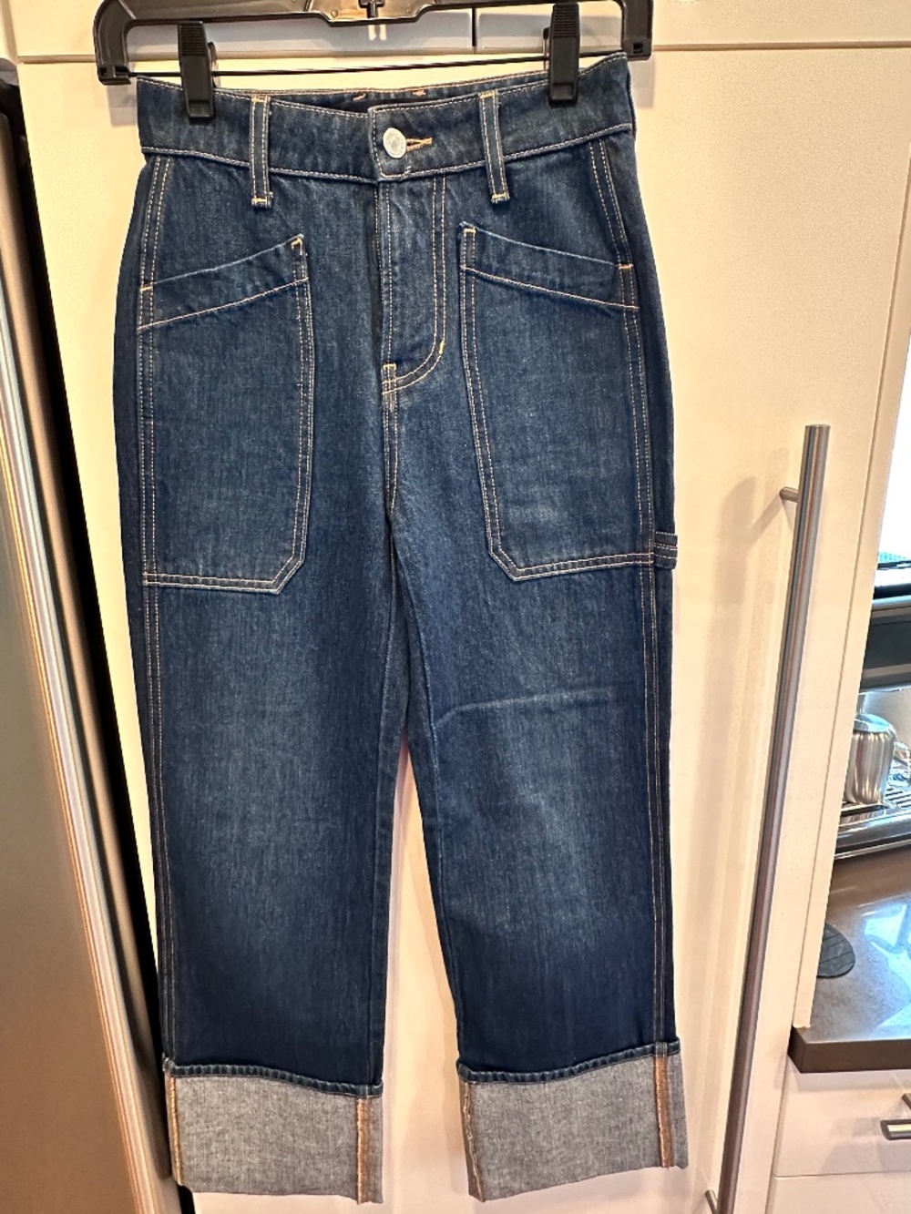 Veronica Beard Dylan High Rise Straight Leg Jean Full Length Wide Cuff hem New